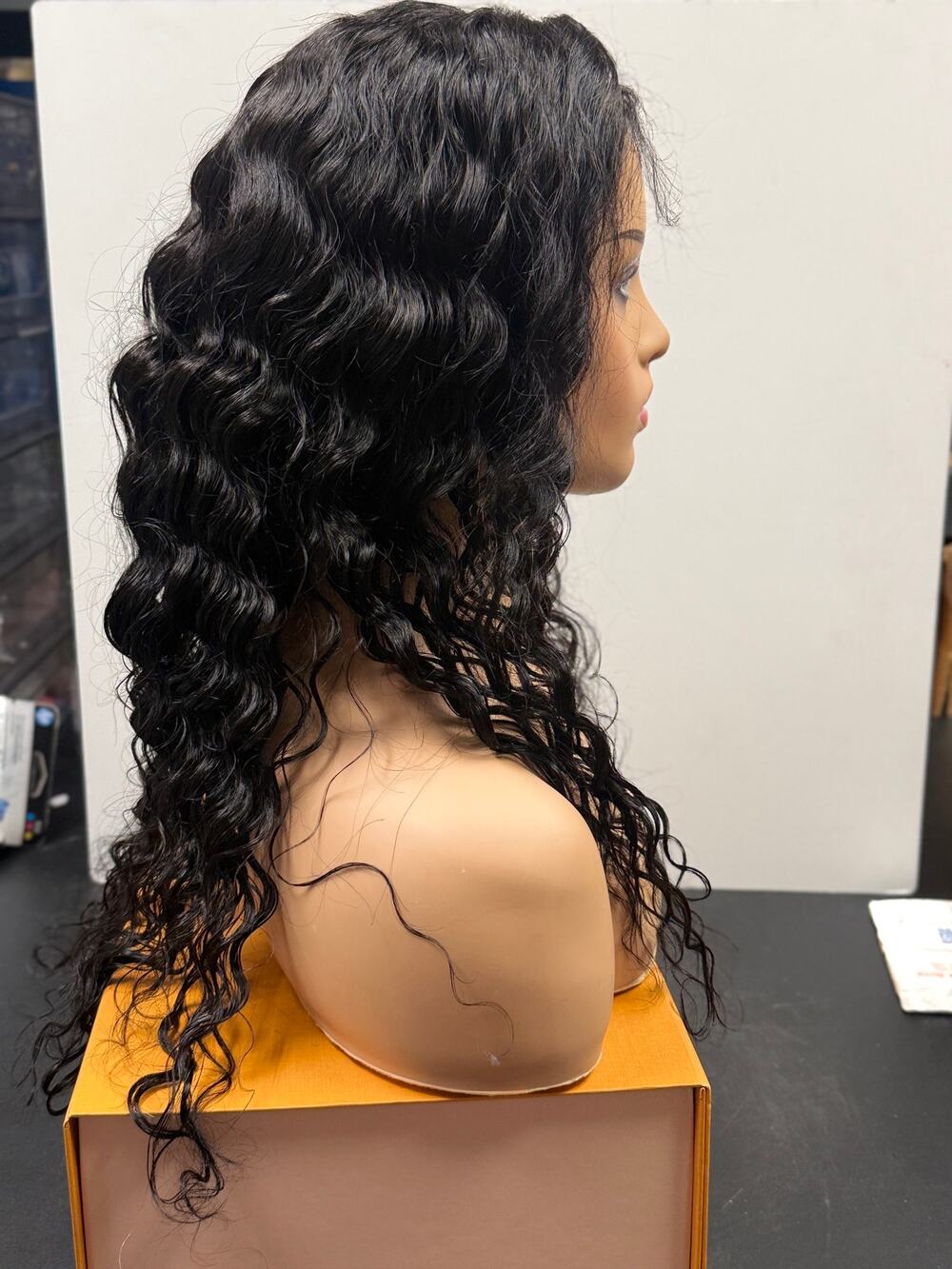 360 Lace Deep Wave Human Hair Wig Natural Black 22" NWT
